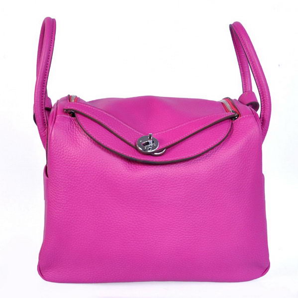 High Quality Replica Hermes Lindy 30CM Havanne Handbags Fuchsia Clemence Leather Silver